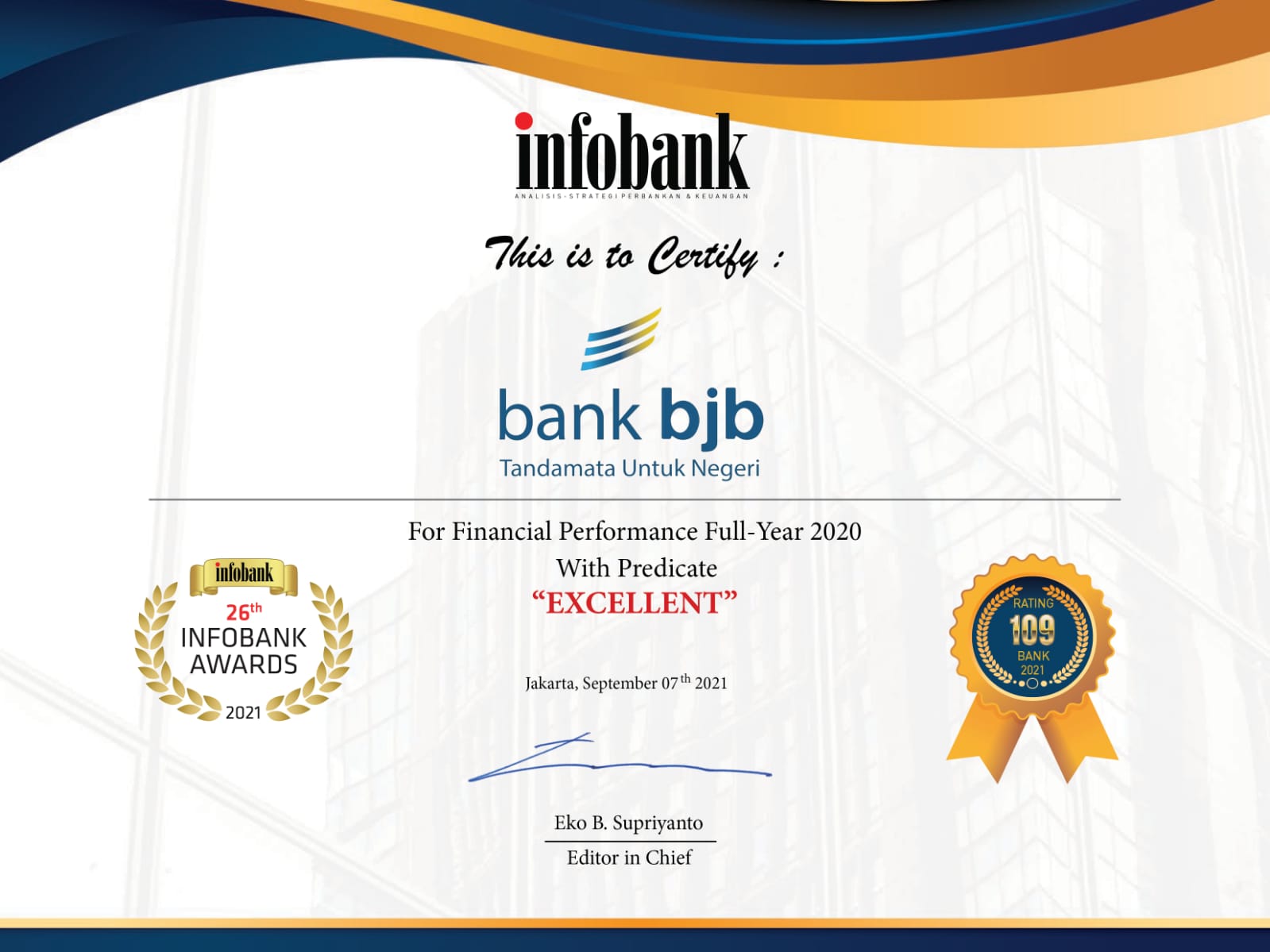  Direktur Utama dan bank bjb Raih Penghargaan Prestisius dari Infobank Award 2021